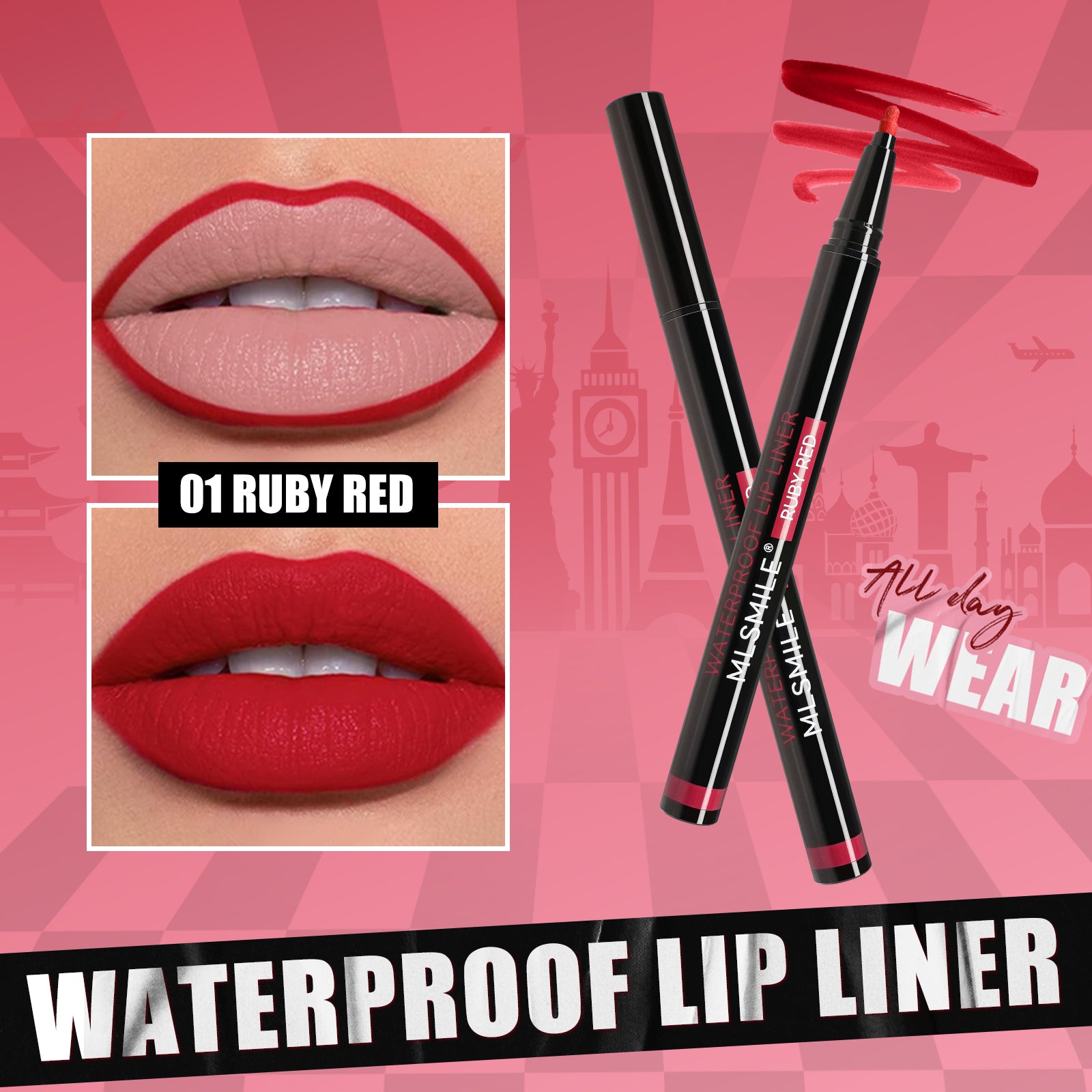 MLSMILE 6 Colors Waterproof Lip Liner Pen, Ultra Fine Precision Felt Ball Tip Long Lasting Matte Lip Outline Pencil
