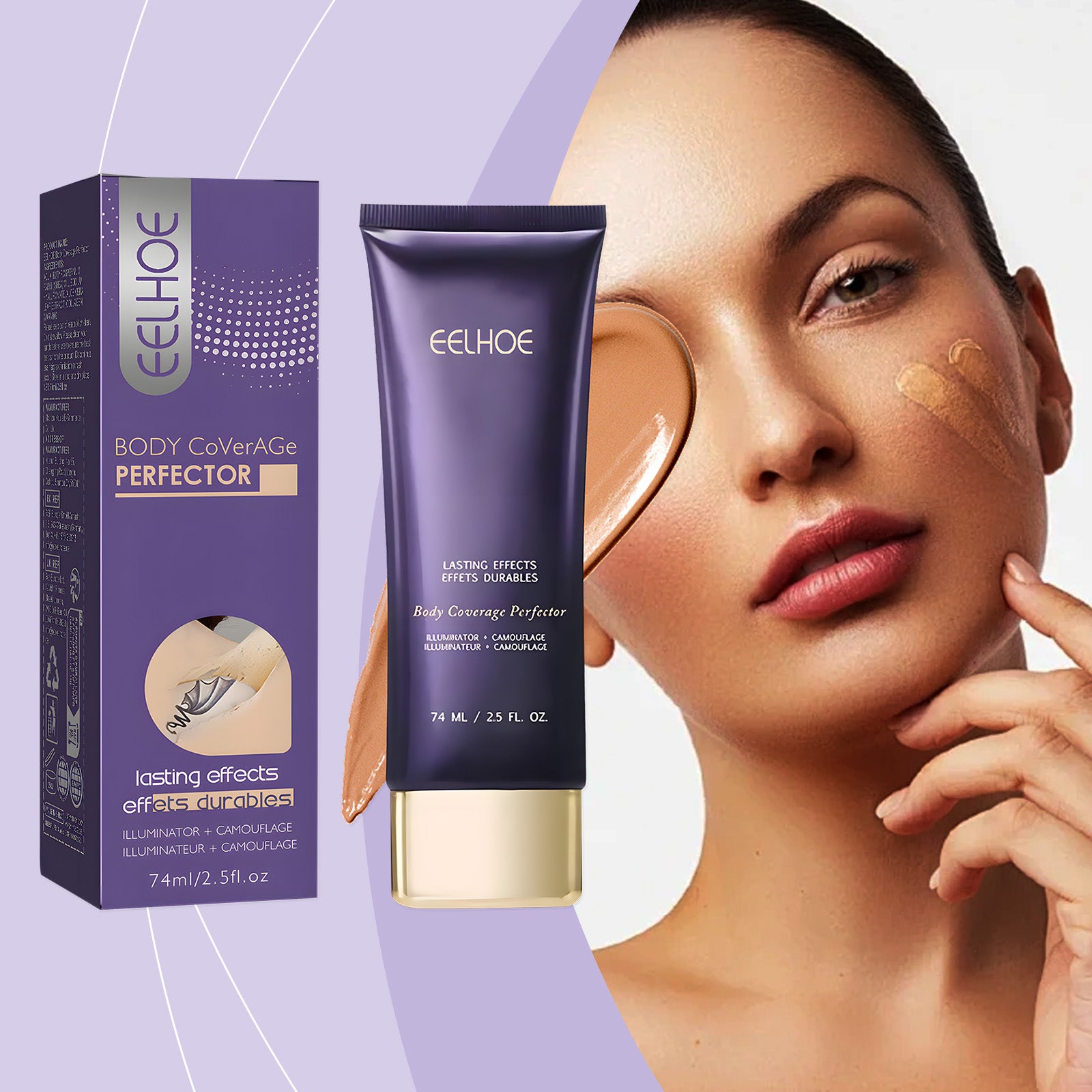 EELHOE Body Coverage Perfector Waterproof Body Concealer, Full Coverage Hide Tattoos Scars Varicose Veins, Long Lasting Even Skin Tone Body Foundation For Face & Body 74ml