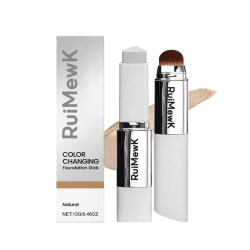 2 in 1 Korean Color Changing Foundation Stick with Brush, Cover Cream Stick Foundation, Moisturizing Long-Lasting Hydration Makeup, Light Coverage Concealer, for All Skin Types