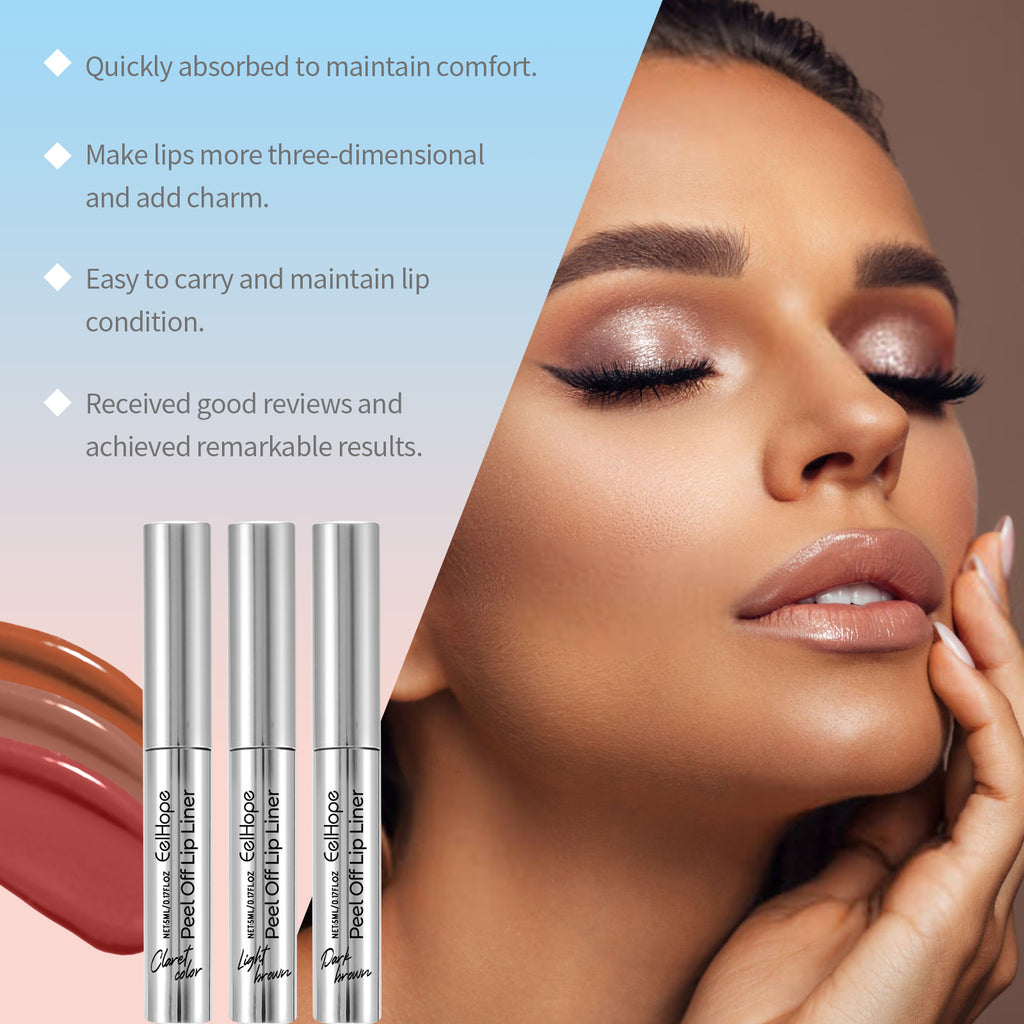 EelHope Peel Off Lip Liner Tattoo Lip Stain, Long Lasting Waterproof Peel Lip Tint, Moisturizing Aloe Lip Makeup, 3 Shades Available