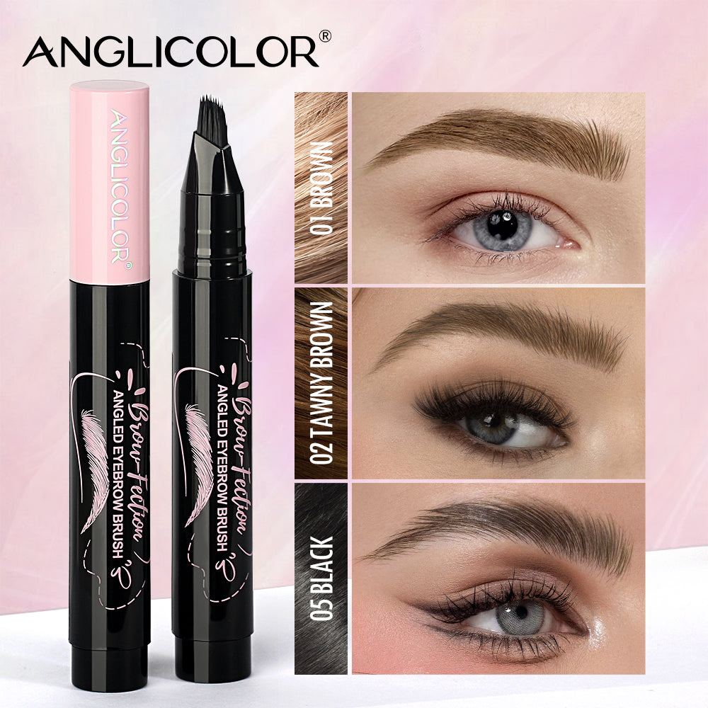 ANGLICOLOR Angled Square Brush Eyebrow Pen, 3 Shades Waterproof Microblading Liquid Eyebrow Brush Pen, Long Lasting Smudge Proof Hair-Like Natural Eyebrow Tattoo Pen
