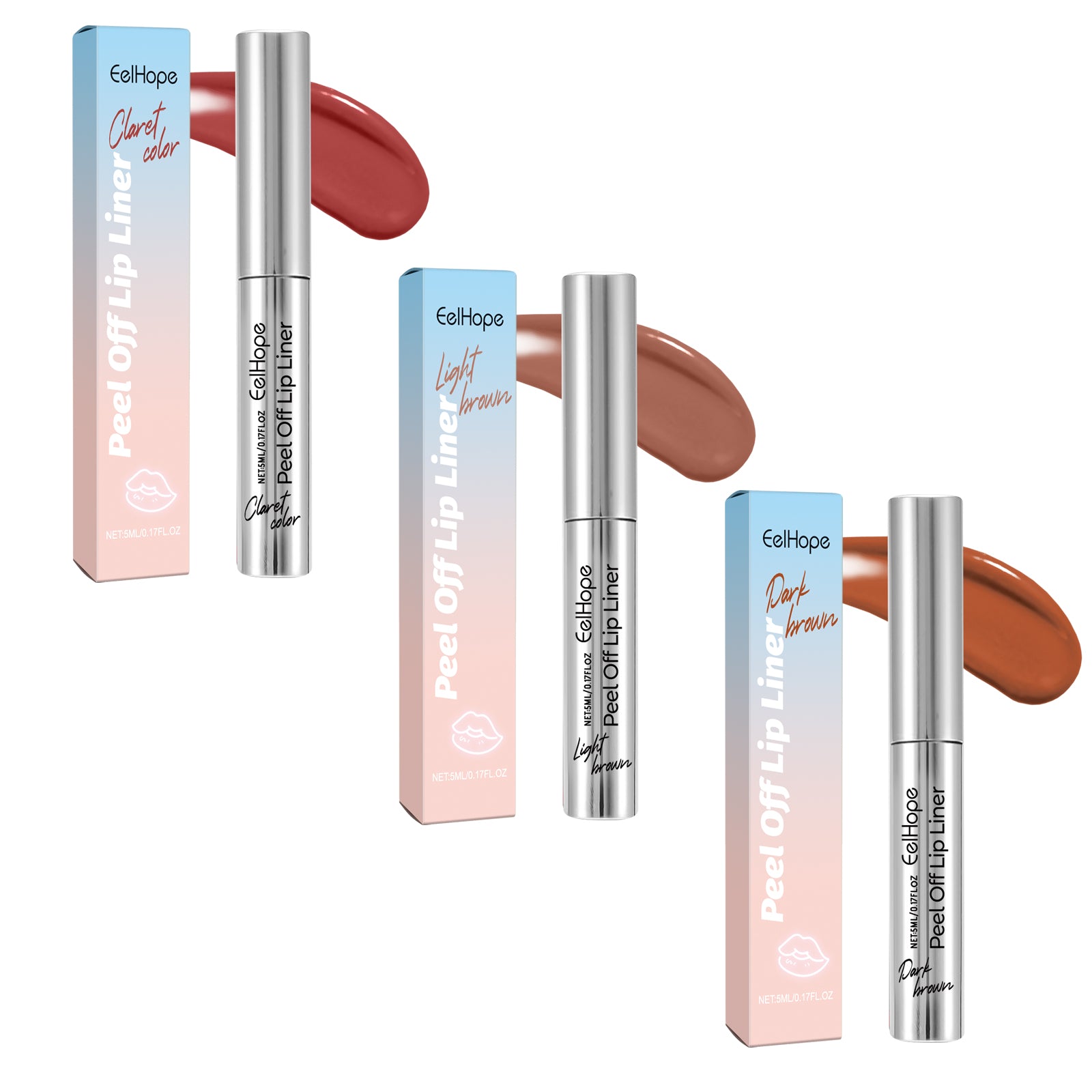 EelHope Peel Off Lip Liner Tattoo Lip Stain, Long Lasting Waterproof Peel Lip Tint, Moisturizing Aloe Lip Makeup, 3 Shades Available
