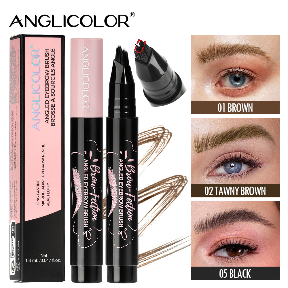 ANGLICOLOR Angled Square Brush Eyebrow Pen, 3 Shades Waterproof Microblading Liquid Eyebrow Brush Pen, Long Lasting Smudge Proof Hair-Like Natural Eyebrow Tattoo Pen