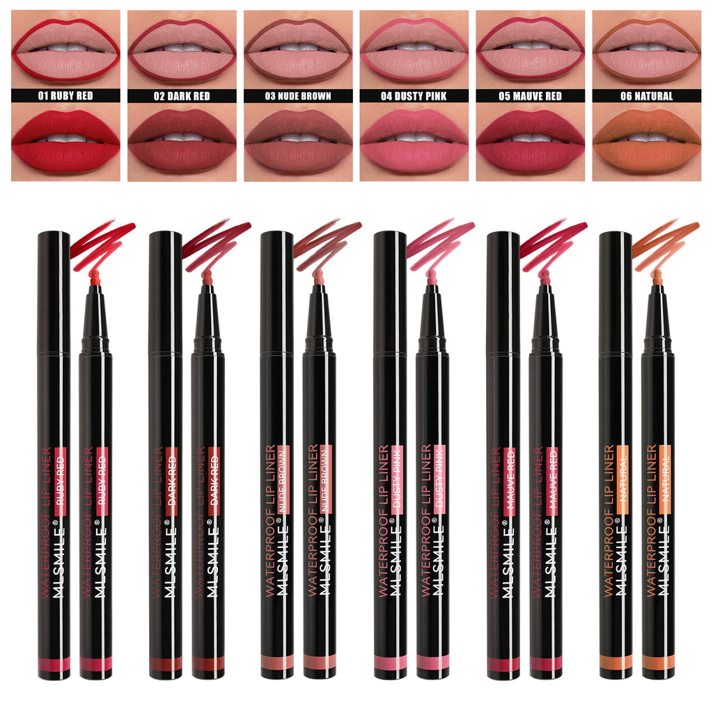 MLSMILE 6 Colors Waterproof Lip Liner Pen, Ultra Fine Precision Felt Ball Tip Long Lasting Matte Lip Outline Pencil