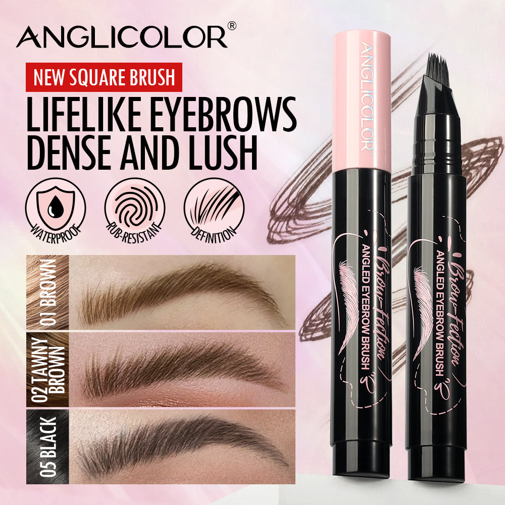 ANGLICOLOR Angled Square Brush Eyebrow Pen, 3 Shades Waterproof Microblading Liquid Eyebrow Brush Pen, Long Lasting Smudge Proof Hair-Like Natural Eyebrow Tattoo Pen
