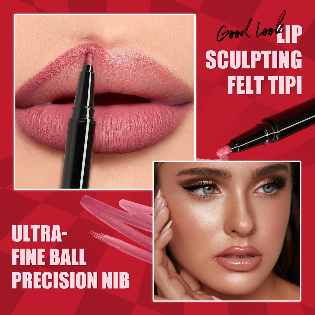 MLSMILE 6 Colors Waterproof Lip Liner Pen, Ultra Fine Precision Felt Ball Tip Long Lasting Matte Lip Outline Pencil