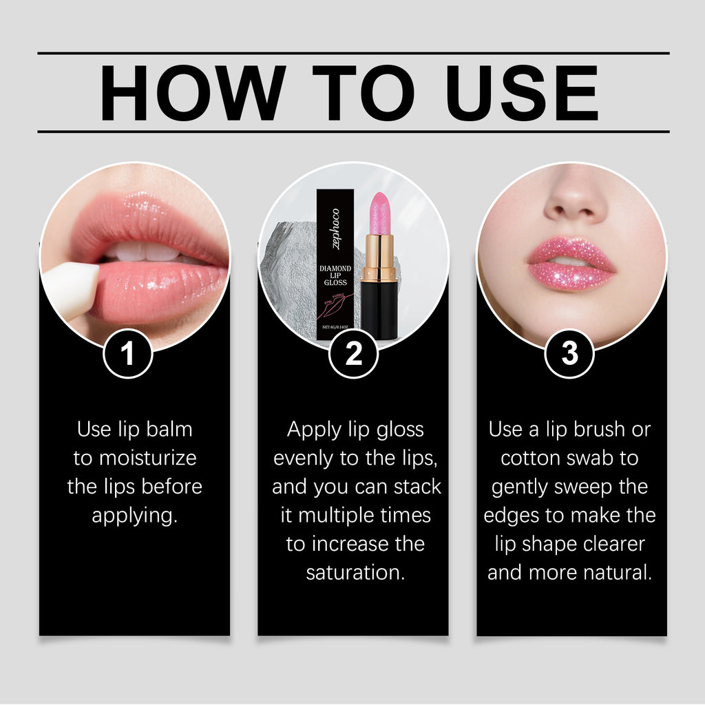 Hydrating Glitter Diamond Lipstick Stick, Non-Sticky Long Lasting Shiny Lip Gloss, 3D Plump Lip Makeup For All Occasions