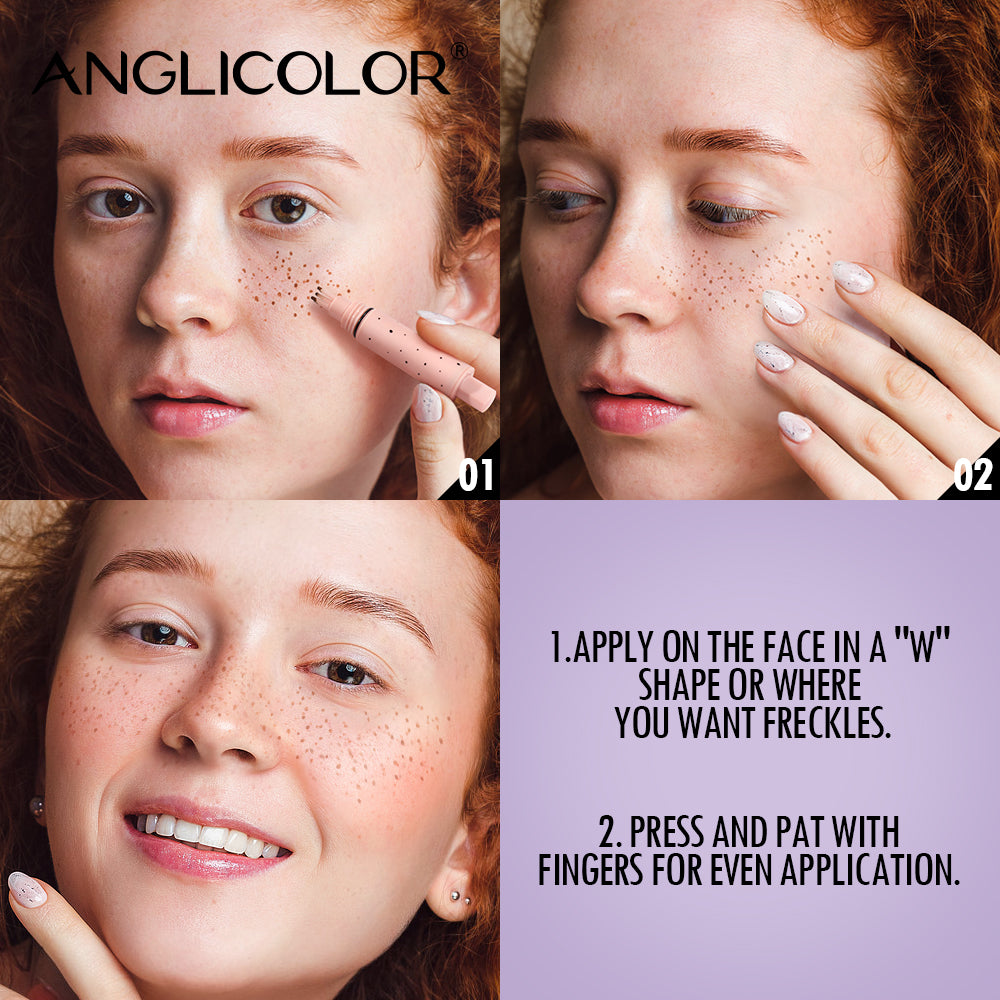 ANGLICOLOR Freckle Stamp Pen, 3 Shades Waterproof Natural Fake Freckles Makeup Tool, Quick Dry Long Lasting Realistic Freckle Tattoo Stamp for Face
