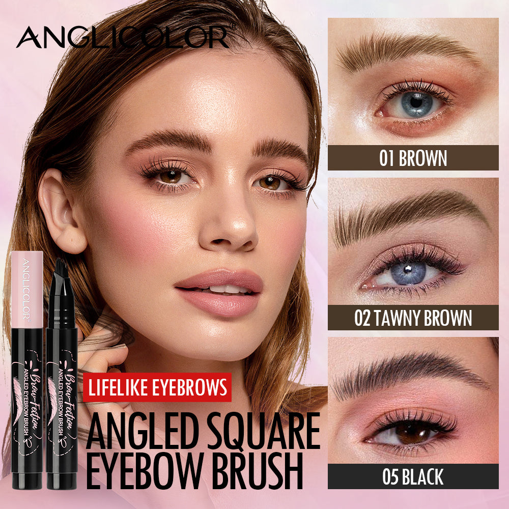 ANGLICOLOR Angled Square Brush Eyebrow Pen, 3 Shades Waterproof Microblading Liquid Eyebrow Brush Pen, Long Lasting Smudge Proof Hair-Like Natural Eyebrow Tattoo Pen