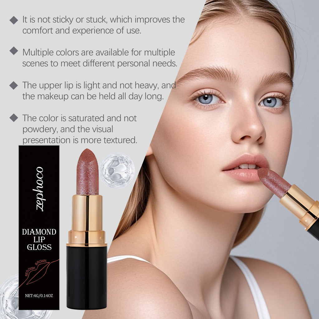 Hydrating Glitter Diamond Lipstick Stick, Non-Sticky Long Lasting Shiny Lip Gloss, 3D Plump Lip Makeup For All Occasions
