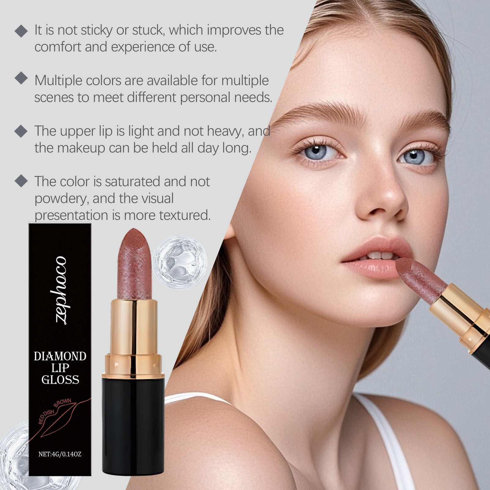 Hydrating Glitter Diamond Lipstick Stick, Non-Sticky Long Lasting Shiny Lip Gloss, 3D Plump Lip Makeup For All Occasions