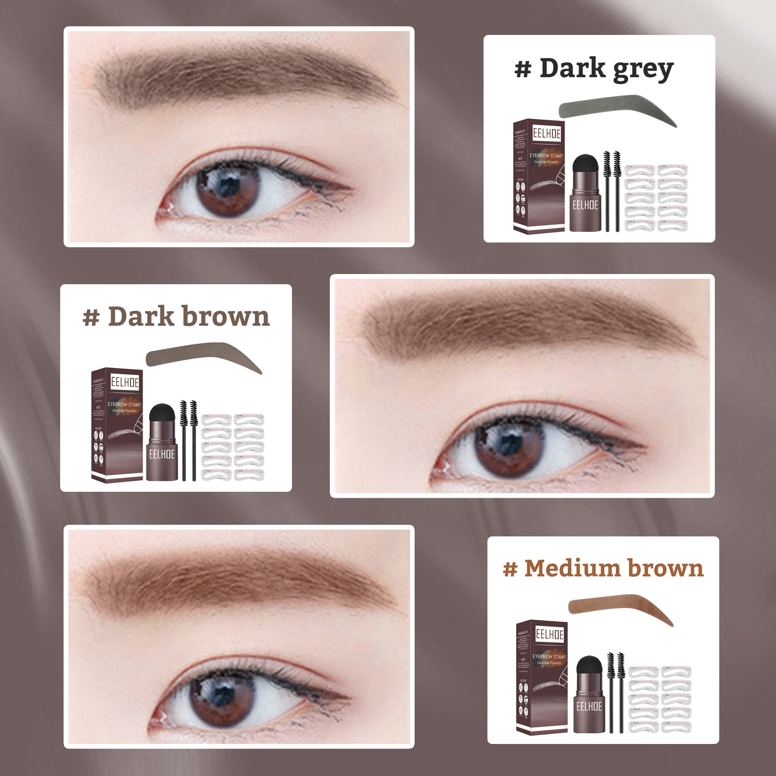 EELHOE Dark Brown One Step Eyebrow Stamp, Waterproof Long Lasting Brow & Hairline Filling Powder, Natural Fluffy Wild Eyebrow Makeup For Sparse Brows