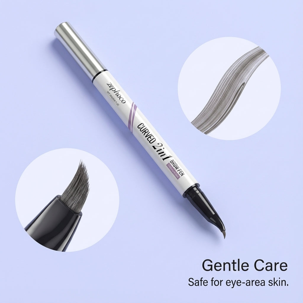 Zephoco Curved 2 In 1 Brow Pen, Dual Tip Micro Eyebrow Pen Waterproof Smudge Proof, Long Lasting Natural Hair-Like Eyebrow Makeup for Beginners