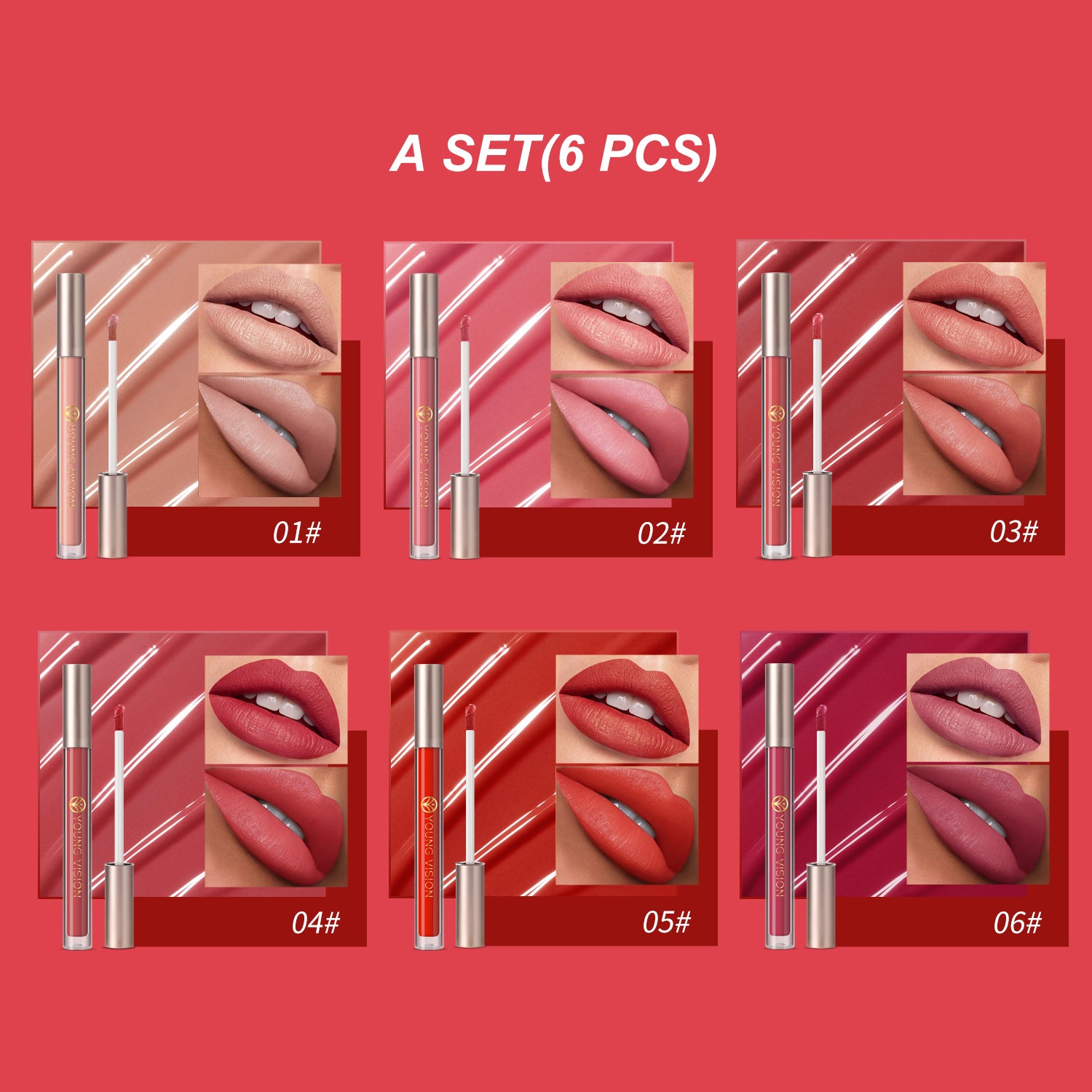 YOUNG VISION Matte Liquid Lipstick Set 6 Pieces, 12 Nude Red Shades Velvet Waterproof Smudge Proof Long Wear Lip Gloss Makeup Gift Box