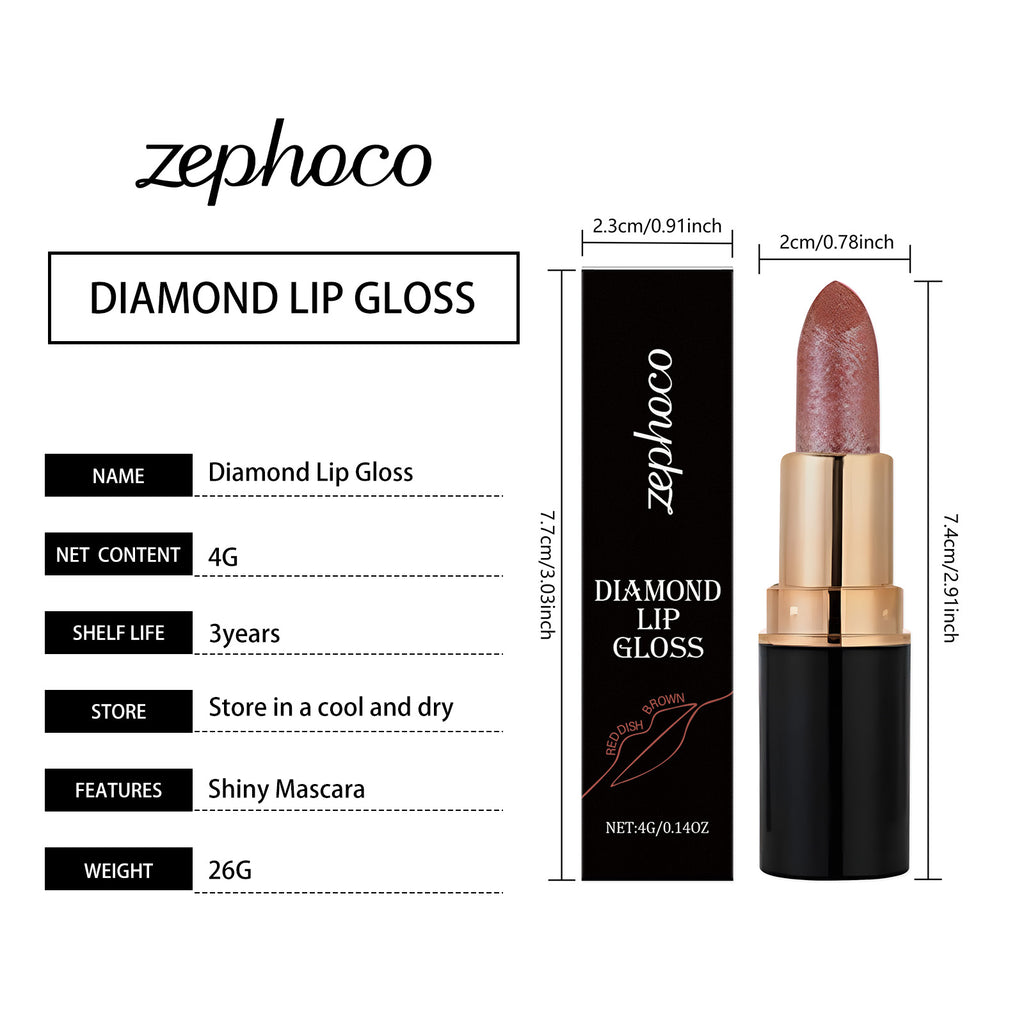 Hydrating Glitter Diamond Lipstick Stick, Non-Sticky Long Lasting Shiny Lip Gloss, 3D Plump Lip Makeup For All Occasions