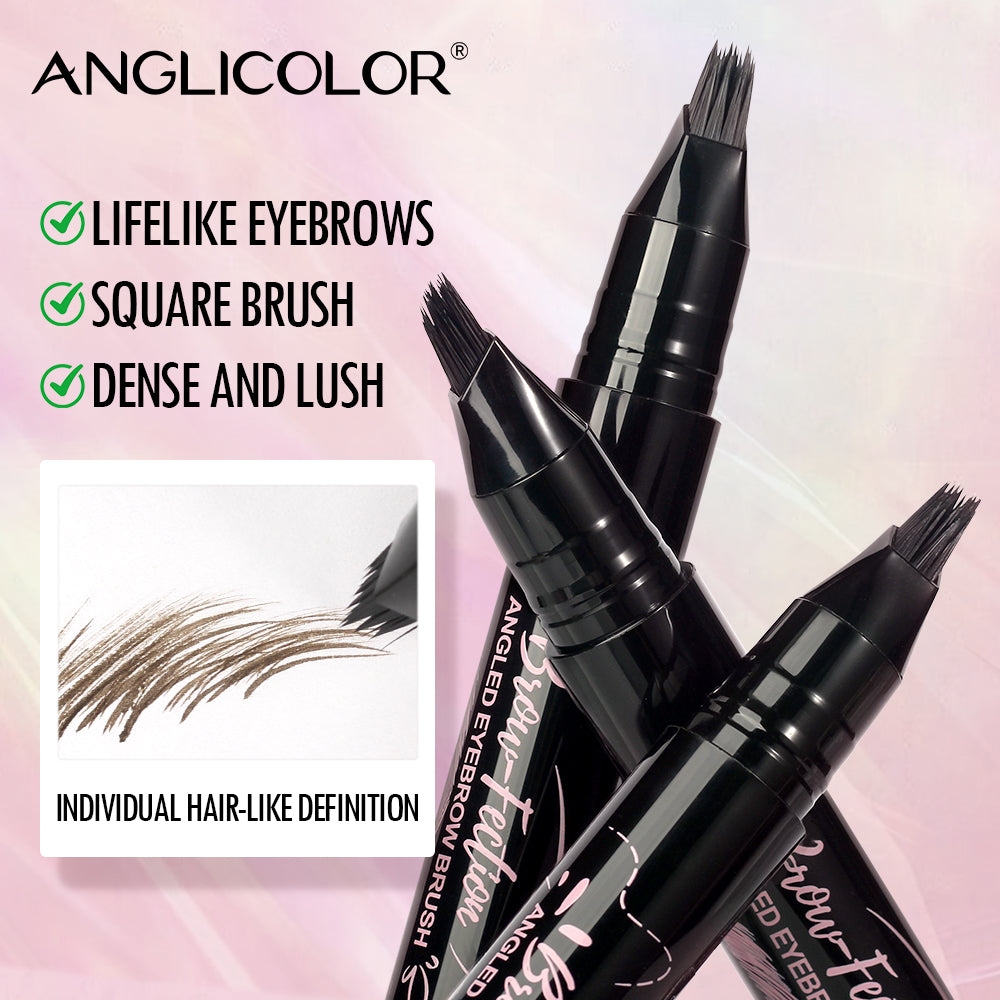 ANGLICOLOR Angled Square Brush Eyebrow Pen, 3 Shades Waterproof Microblading Liquid Eyebrow Brush Pen, Long Lasting Smudge Proof Hair-Like Natural Eyebrow Tattoo Pen