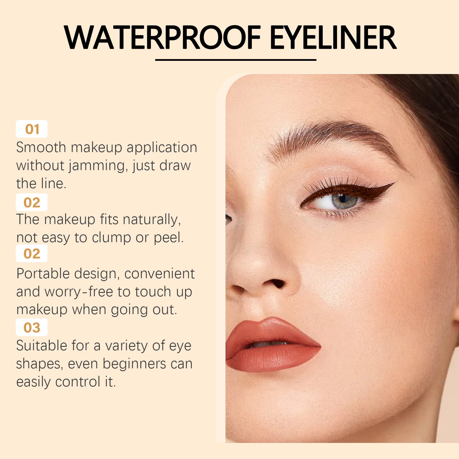 Smooth Waterproof Cream Eyeliner Pencil Stone Brown, Precise Thin Tip Long Lasting Sweat Resistant Natural Eye Liner Makeup