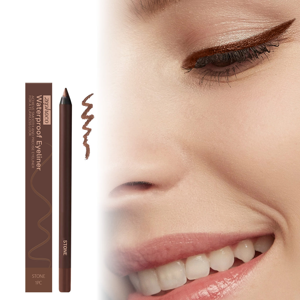 Smooth Waterproof Cream Eyeliner Pencil Stone Brown, Precise Thin Tip Long Lasting Sweat Resistant Natural Eye Liner Makeup