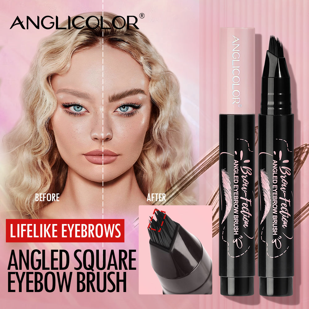 ANGLICOLOR Angled Square Brush Eyebrow Pen, 3 Shades Waterproof Microblading Liquid Eyebrow Brush Pen, Long Lasting Smudge Proof Hair-Like Natural Eyebrow Tattoo Pen
