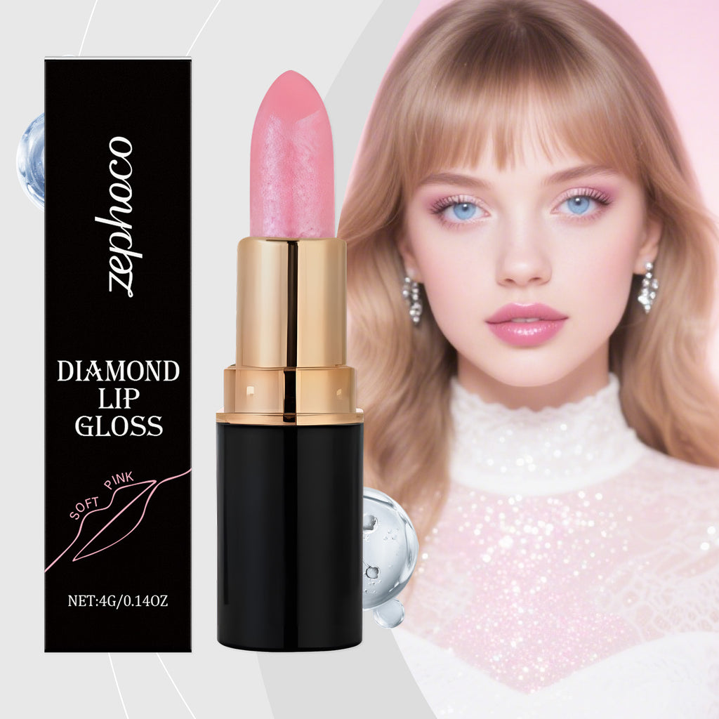 Hydrating Glitter Diamond Lipstick Stick, Non-Sticky Long Lasting Shiny Lip Gloss, 3D Plump Lip Makeup For All Occasions