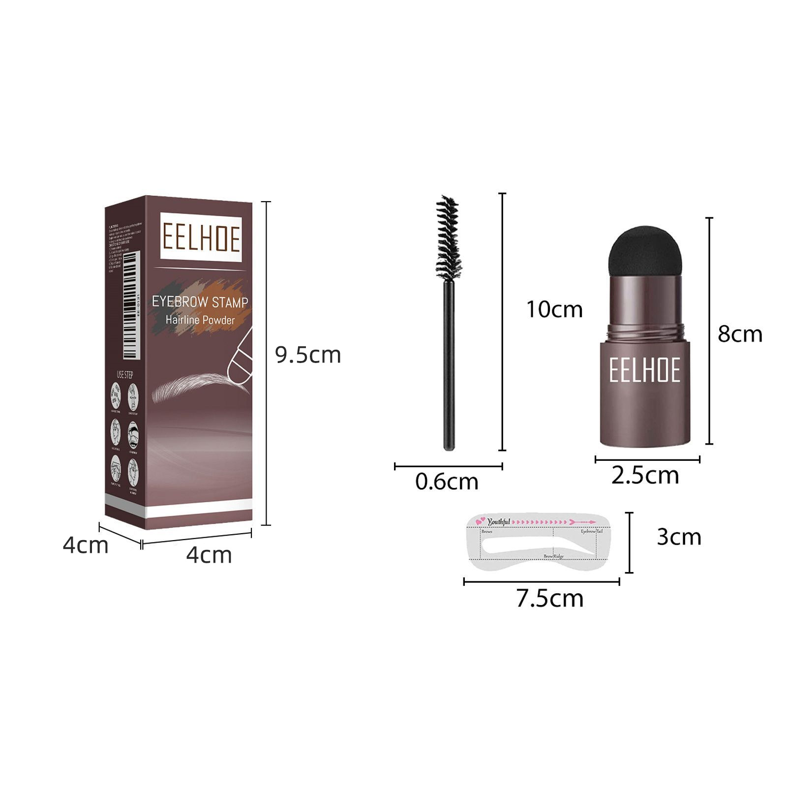 EELHOE Dark Brown One Step Eyebrow Stamp, Waterproof Long Lasting Brow & Hairline Filling Powder, Natural Fluffy Wild Eyebrow Makeup For Sparse Brows