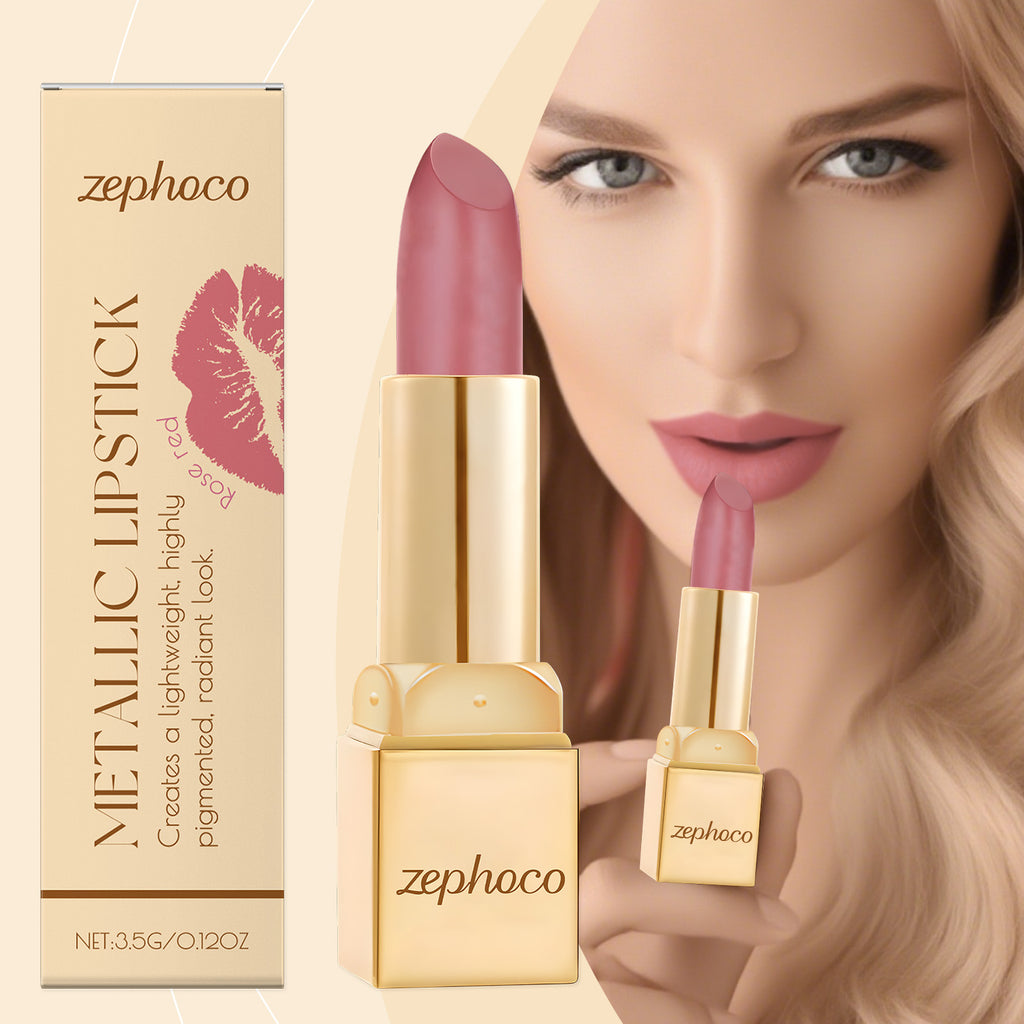 Zephoco Metallic Shine Lipstick, High Pigment Smooth Cream Lip Stick Long Lasting Moisturizing Lip Makeup for Daily & Party
