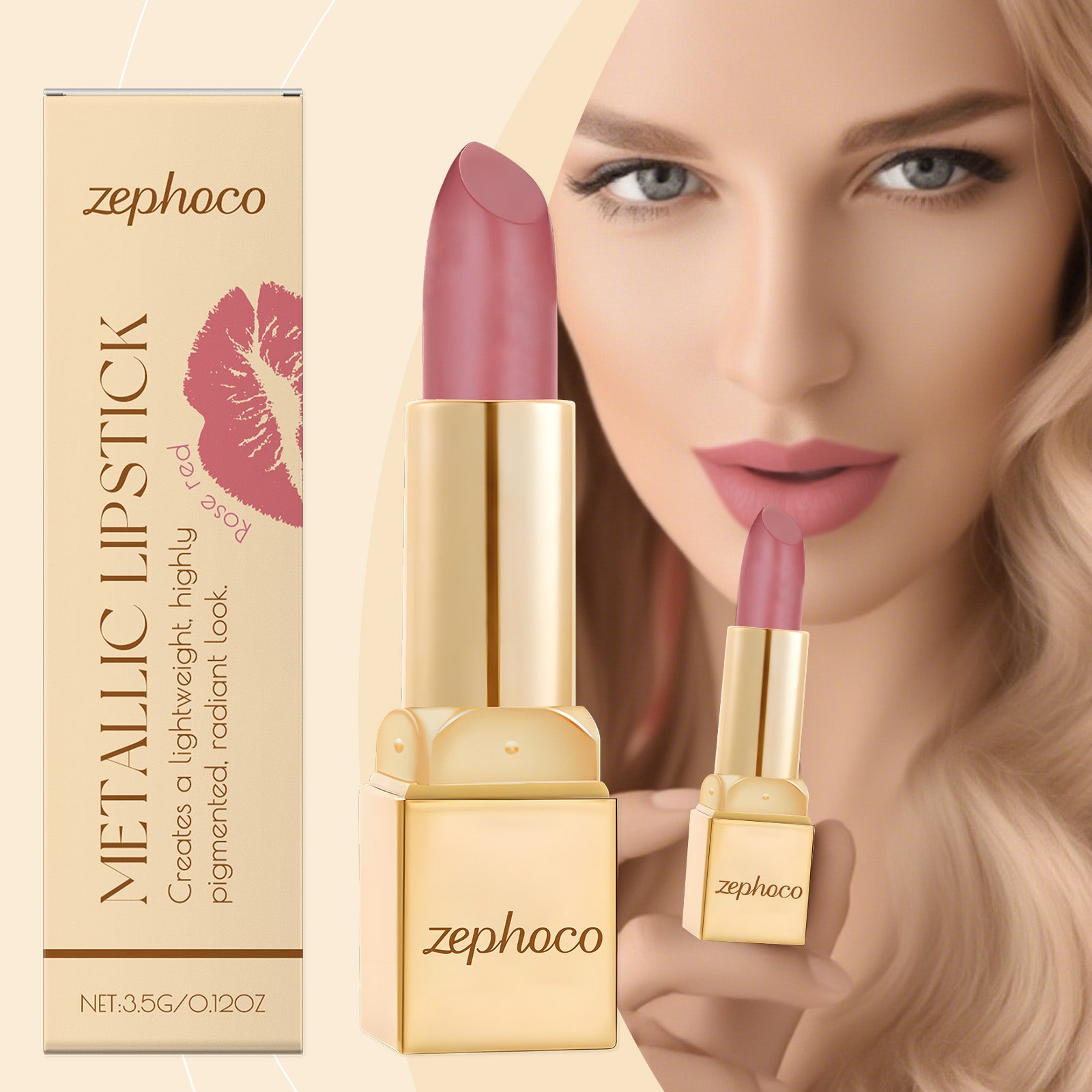 Zephoco Metallic Shine Lipstick, High Pigment Smooth Cream Lip Stick Long Lasting Moisturizing Lip Makeup for Daily & Party
