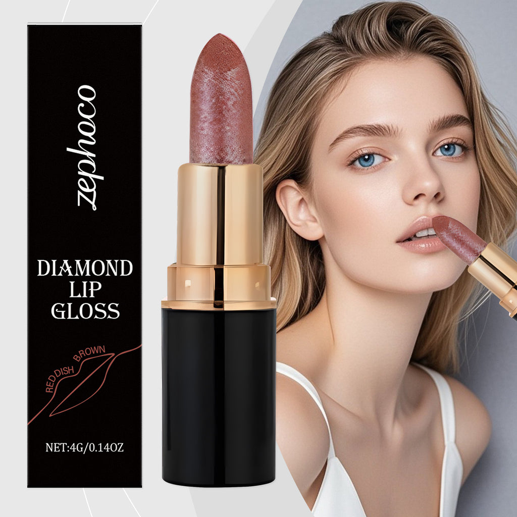 Hydrating Glitter Diamond Lipstick Stick, Non-Sticky Long Lasting Shiny Lip Gloss, 3D Plump Lip Makeup For All Occasions