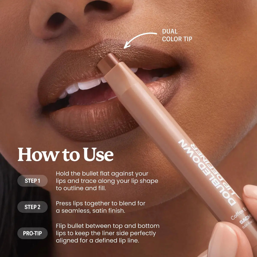 DoubleDown Lip Definer - 2-in-1 Lip Liner & Balm, Long-Lasting K-Beauty Lipstick with Satin Finish, Avocado Oil & Vitamin E