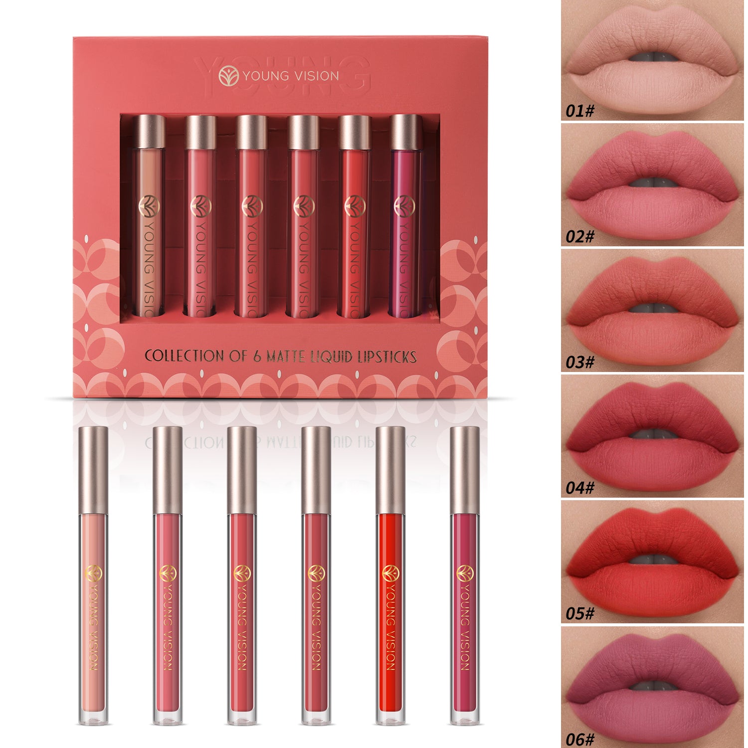 YOUNG VISION Matte Liquid Lipstick Set 6 Pieces, 12 Nude Red Shades Velvet Waterproof Smudge Proof Long Wear Lip Gloss Makeup Gift Box