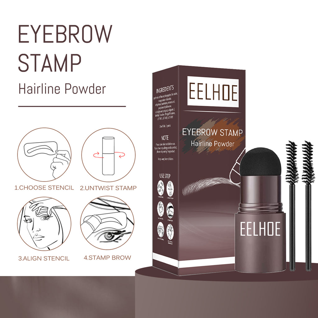 EELHOE Dark Brown One Step Eyebrow Stamp, Waterproof Long Lasting Brow & Hairline Filling Powder, Natural Fluffy Wild Eyebrow Makeup For Sparse Brows
