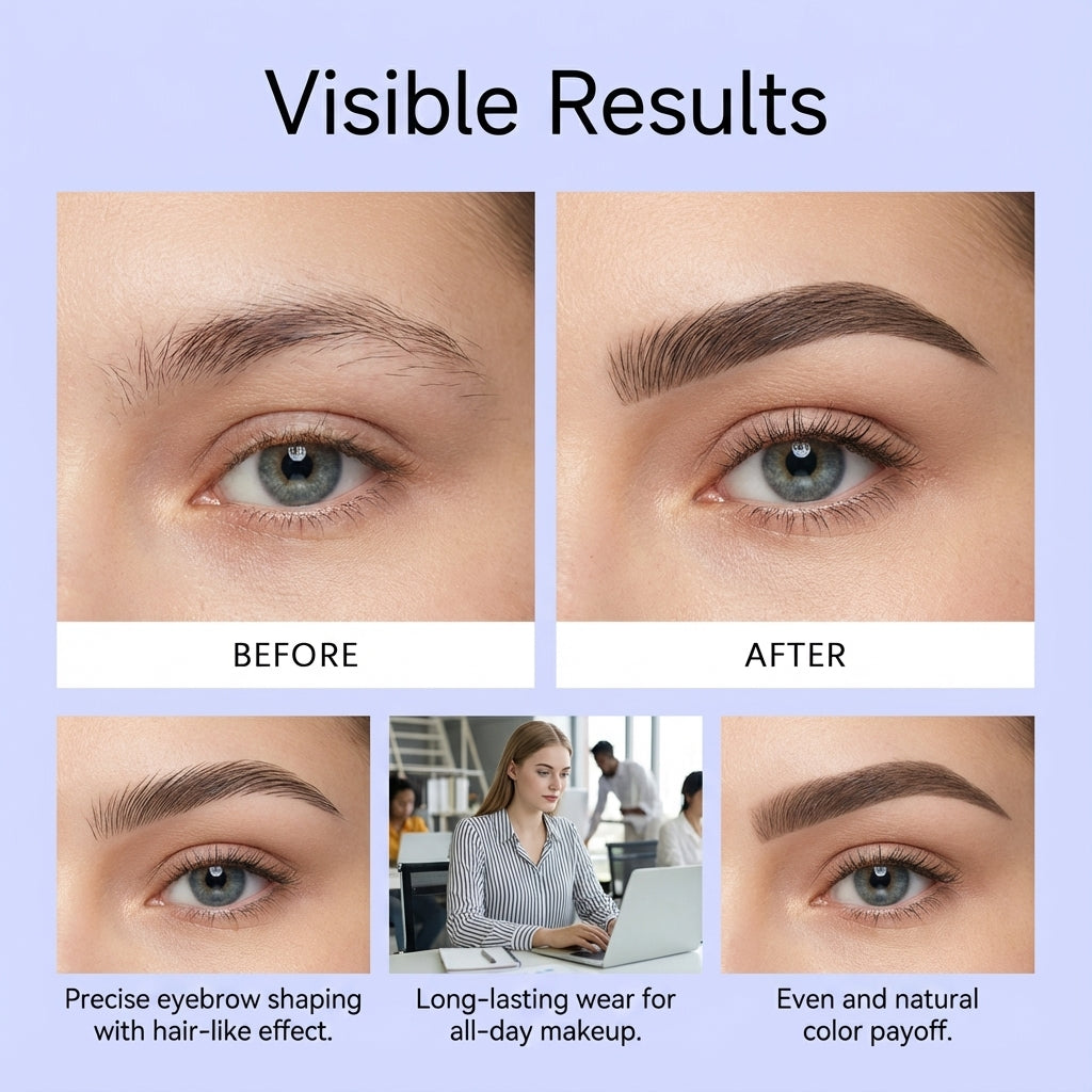 Zephoco Curved 2 In 1 Brow Pen, Dual Tip Micro Eyebrow Pen Waterproof Smudge Proof, Long Lasting Natural Hair-Like Eyebrow Makeup for Beginners
