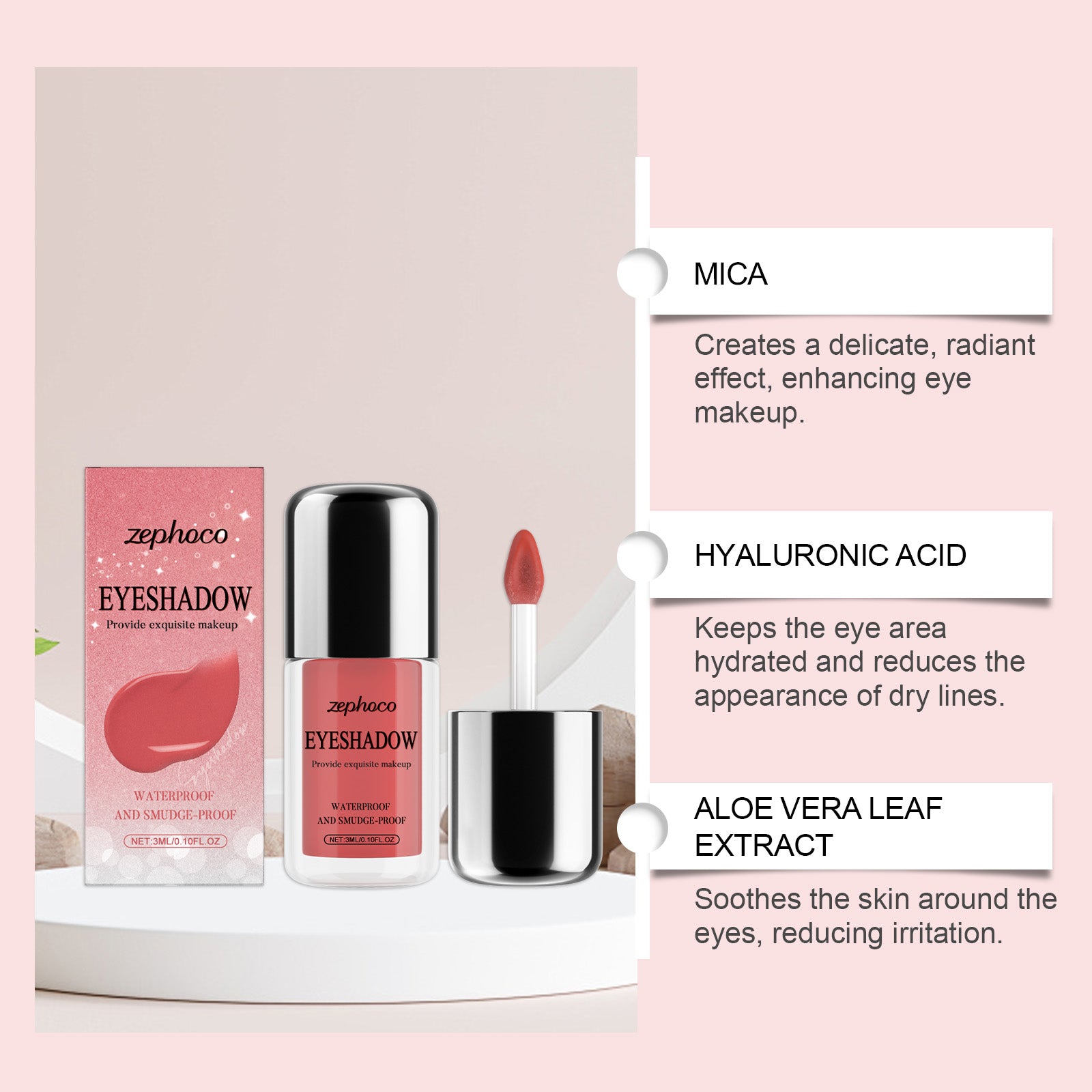 Ephoco Shimmer Liquid Eyeshadow #Peach Pink, Waterproof Smudge-Proof Quick Dry Hydrating Daily Eye Tint