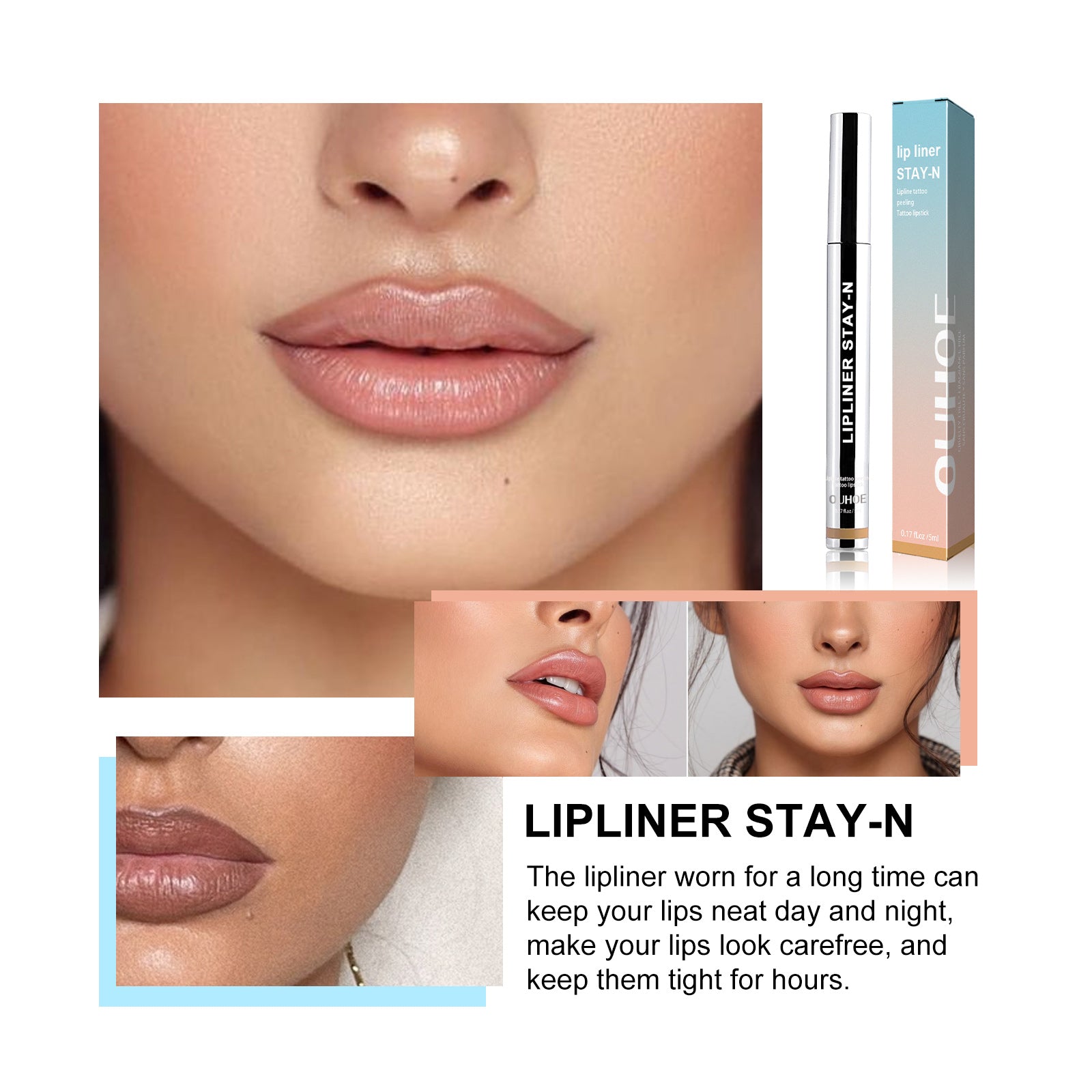 OUHOE Peel Off Lip Liner Tattoo Stain, Waterproof 24H Long Lasting Natural Nude Lip Tint Plump Nourish Lips Makeup