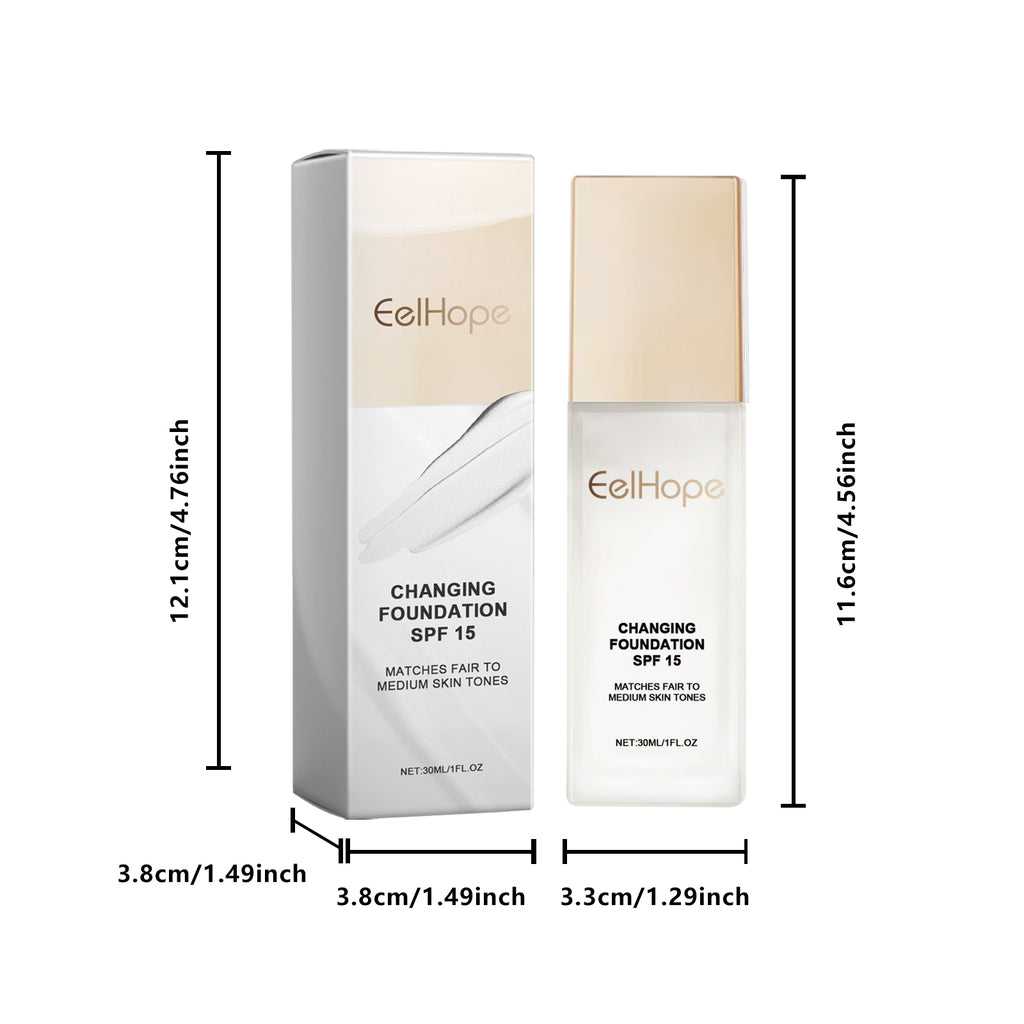 EelHope Color Changing Foundation SPF15, Hydrating Full Coverage Concealer For Dark Circles Acne Spots Freckles, Lightweight Long Lasting Moisturizing Face Makeup