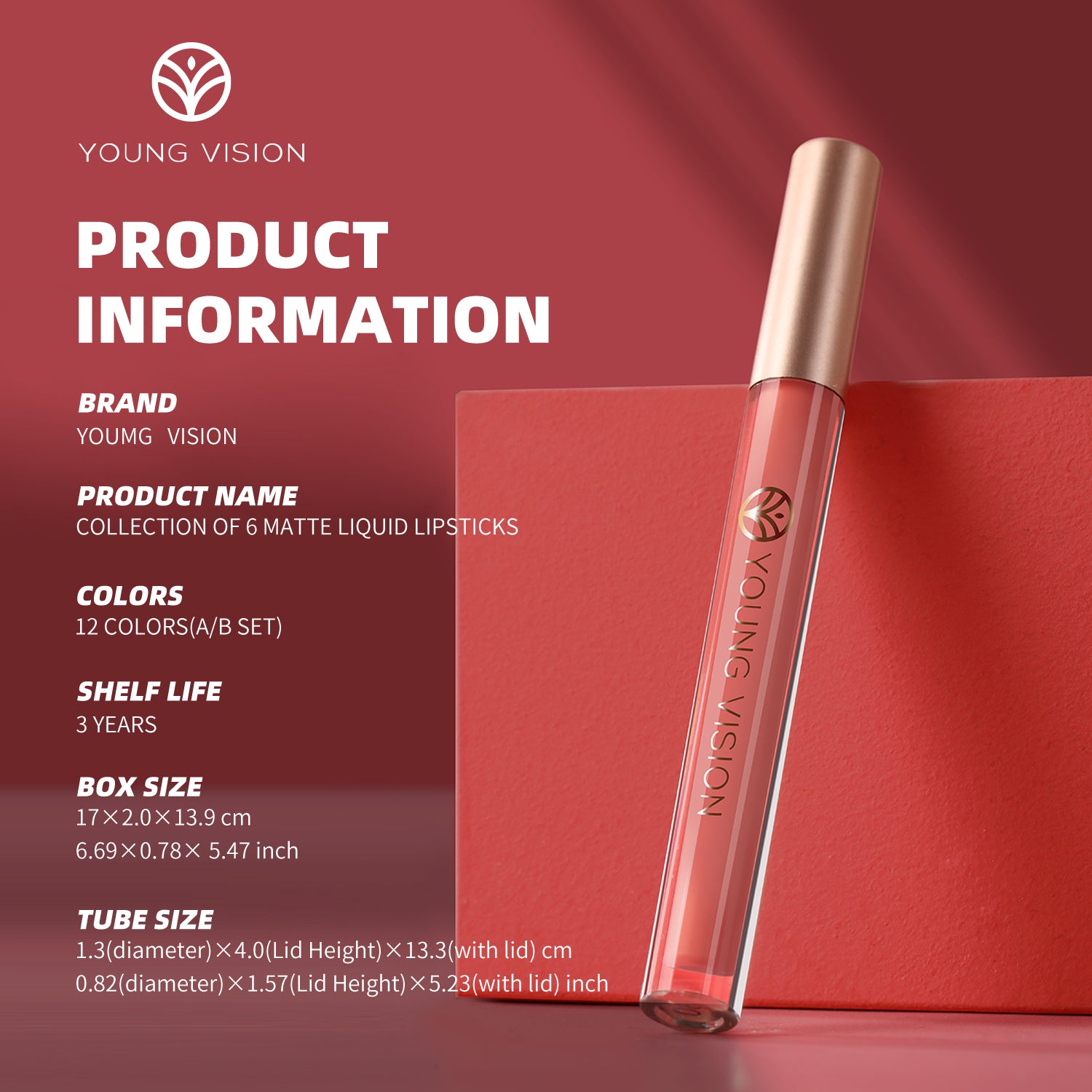 YOUNG VISION Matte Liquid Lipstick Set 6 Pieces, 12 Nude Red Shades Velvet Waterproof Smudge Proof Long Wear Lip Gloss Makeup Gift Box
