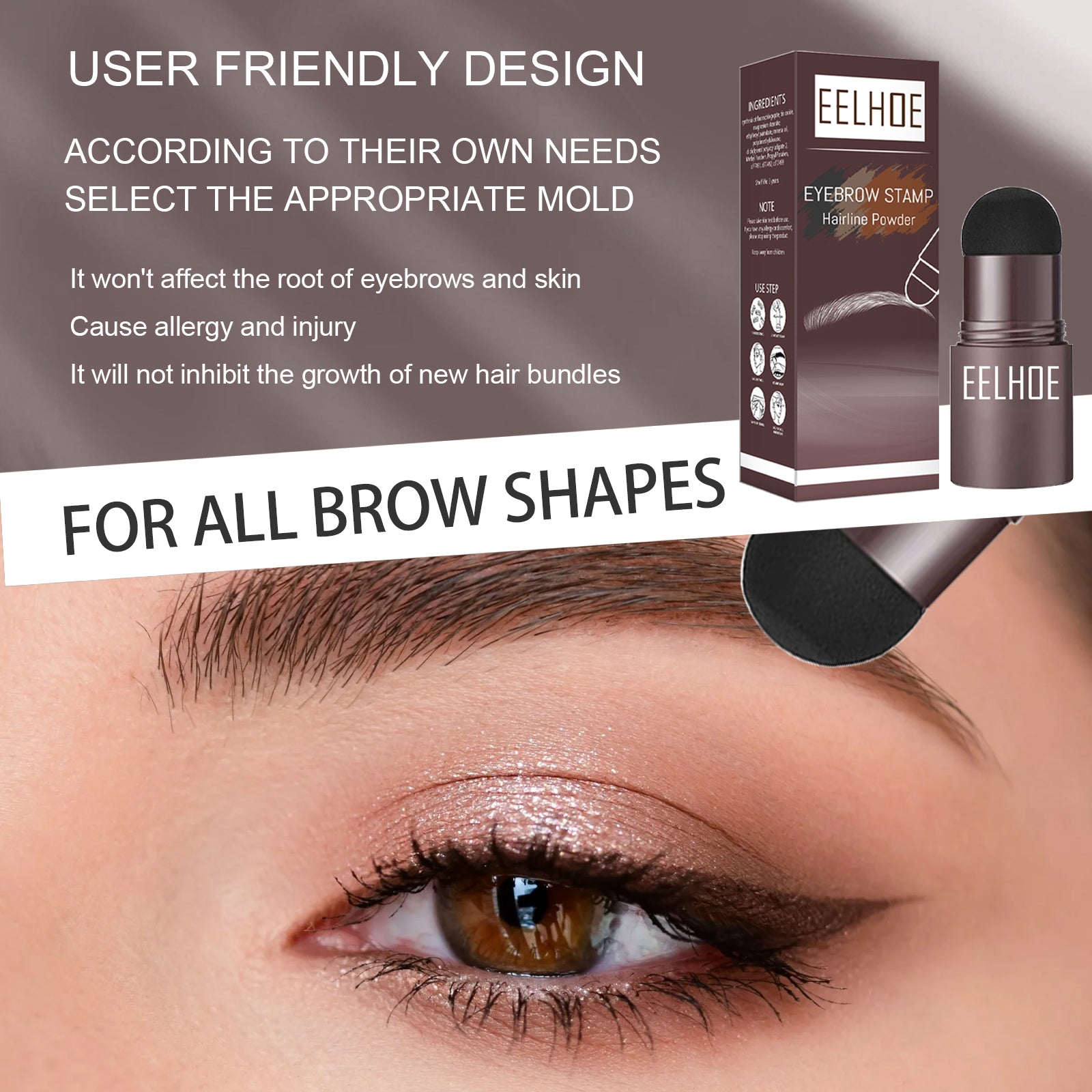 EELHOE Dark Brown One Step Eyebrow Stamp, Waterproof Long Lasting Brow & Hairline Filling Powder, Natural Fluffy Wild Eyebrow Makeup For Sparse Brows