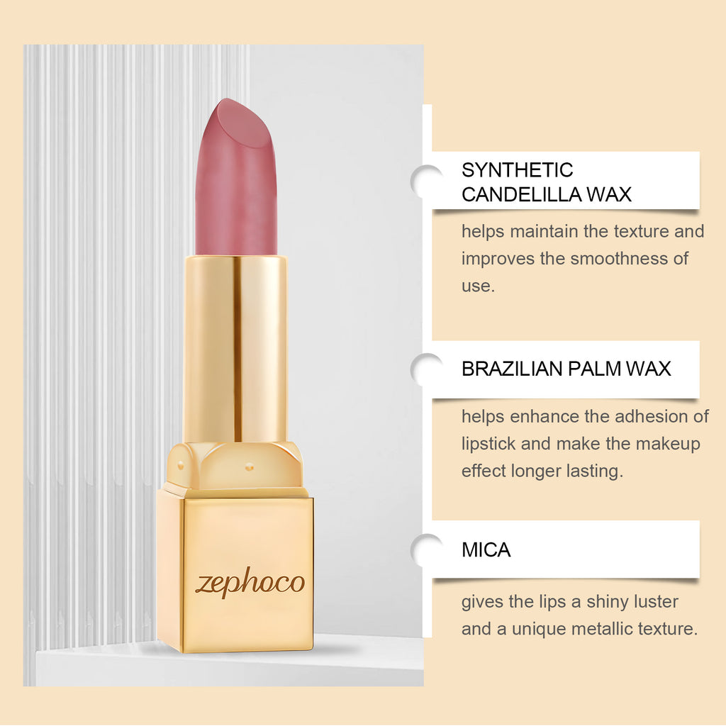 Zephoco Metallic Shine Lipstick, High Pigment Smooth Cream Lip Stick Long Lasting Moisturizing Lip Makeup for Daily & Party