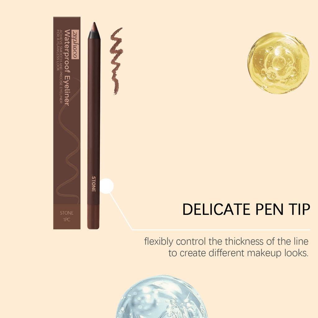 Smooth Waterproof Cream Eyeliner Pencil Stone Brown, Precise Thin Tip Long Lasting Sweat Resistant Natural Eye Liner Makeup