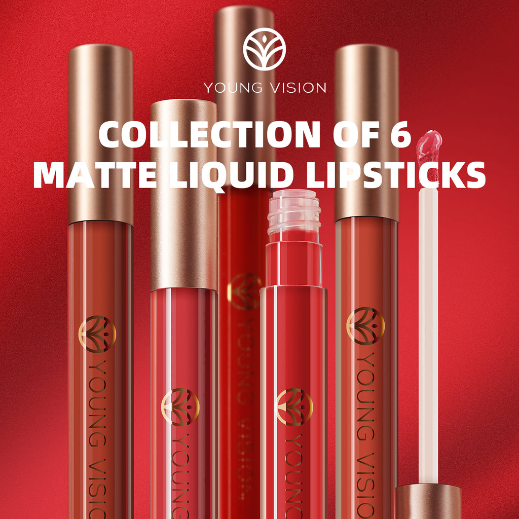 YOUNG VISION Matte Liquid Lipstick Set 6 Pieces, 12 Nude Red Shades Velvet Waterproof Smudge Proof Long Wear Lip Gloss Makeup Gift Box