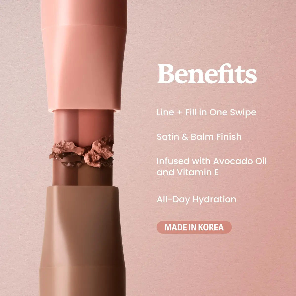 DoubleDown Lip Definer - 2-in-1 Lip Liner & Balm, Long-Lasting K-Beauty Lipstick with Satin Finish, Avocado Oil & Vitamin E