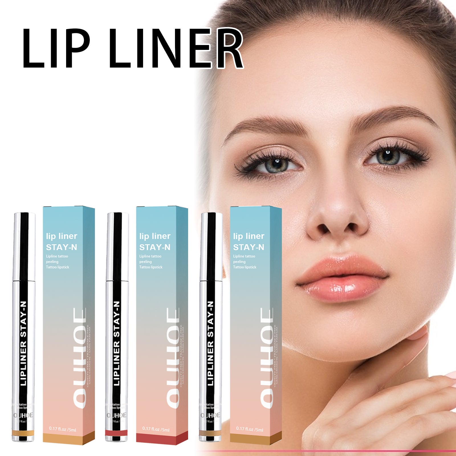 OUHOE Peel Off Lip Liner Tattoo Stain, Waterproof 24H Long Lasting Natural Nude Lip Tint Plump Nourish Lips Makeup
