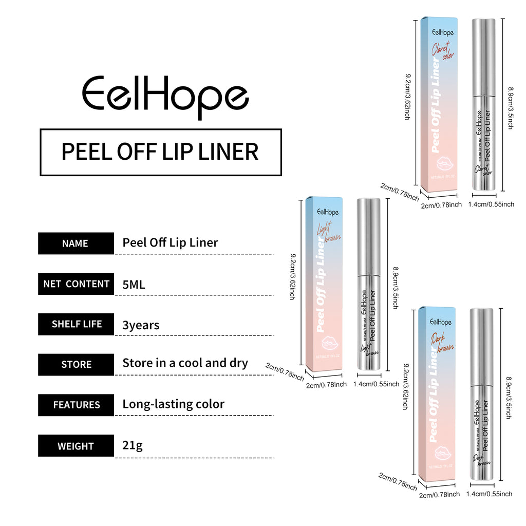 EelHope Peel Off Lip Liner Tattoo Lip Stain, Long Lasting Waterproof Peel Lip Tint, Moisturizing Aloe Lip Makeup, 3 Shades Available