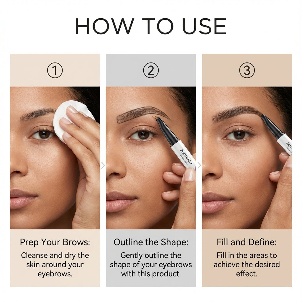 Zephoco Curved 2 In 1 Brow Pen, Dual Tip Micro Eyebrow Pen Waterproof Smudge Proof, Long Lasting Natural Hair-Like Eyebrow Makeup for Beginners