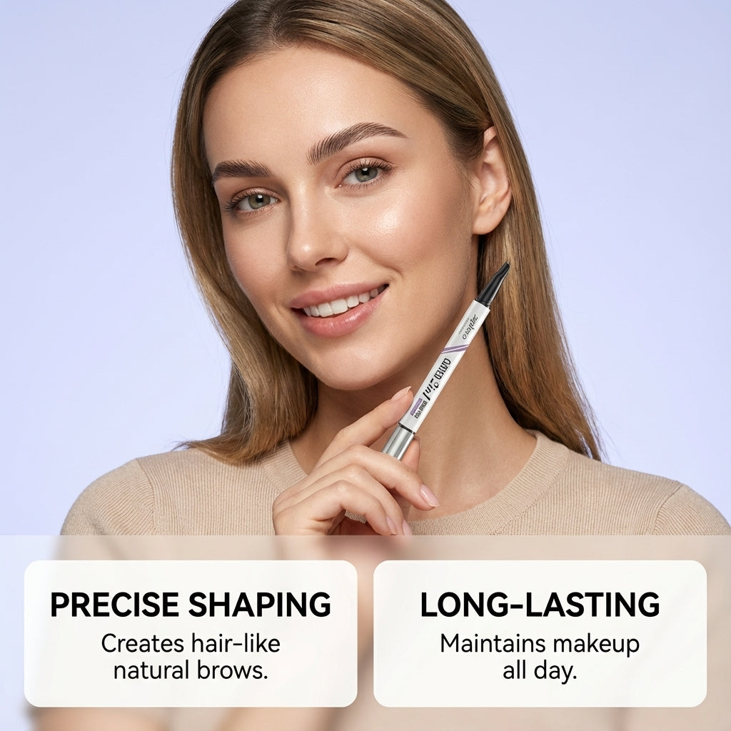 Zephoco Curved 2 In 1 Brow Pen, Dual Tip Micro Eyebrow Pen Waterproof Smudge Proof, Long Lasting Natural Hair-Like Eyebrow Makeup for Beginners