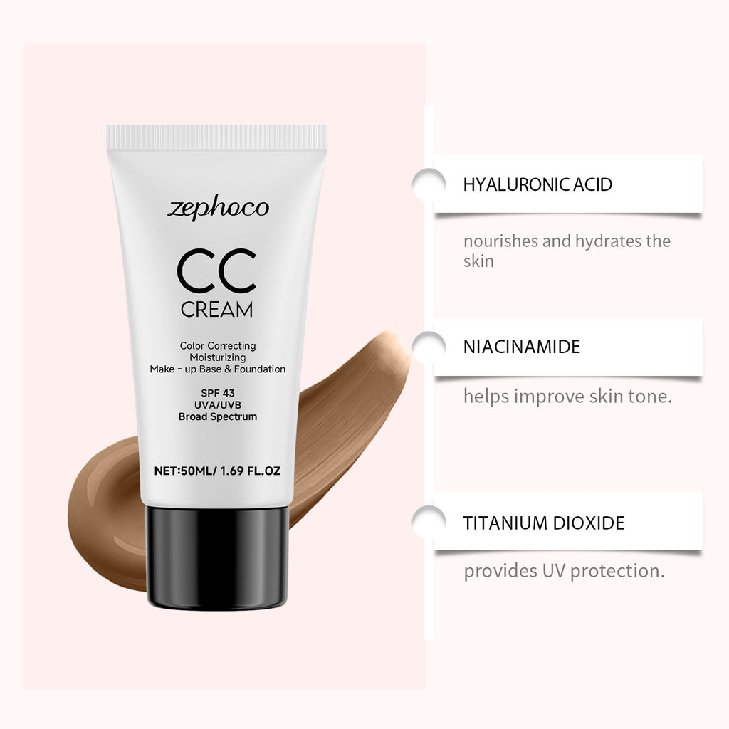 SPF43 Broad Spectrum CC Cream Color Correcting Moisturizing Foundation Primer, Long Lasting Even Skin Tone Sunscreen Makeup Base