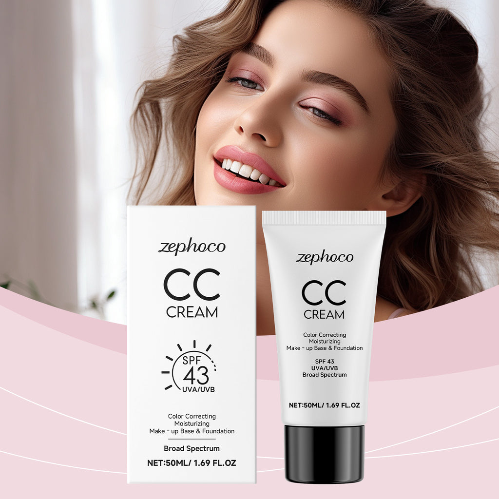SPF43 Broad Spectrum CC Cream Color Correcting Moisturizing Foundation Primer, Long Lasting Even Skin Tone Sunscreen Makeup Base