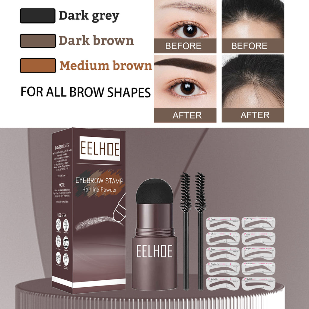 EELHOE Dark Brown One Step Eyebrow Stamp, Waterproof Long Lasting Brow & Hairline Filling Powder, Natural Fluffy Wild Eyebrow Makeup For Sparse Brows