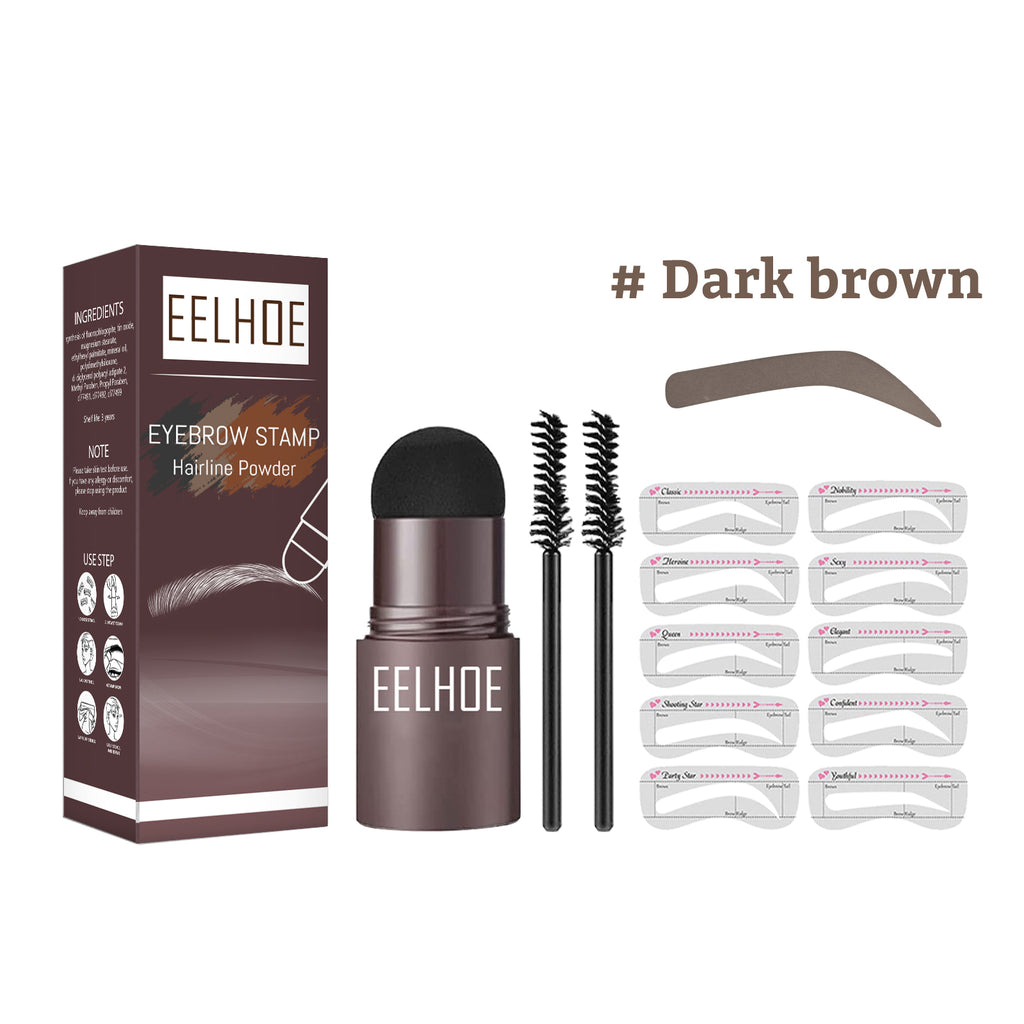 EELHOE Dark Brown One Step Eyebrow Stamp, Waterproof Long Lasting Brow & Hairline Filling Powder, Natural Fluffy Wild Eyebrow Makeup For Sparse Brows